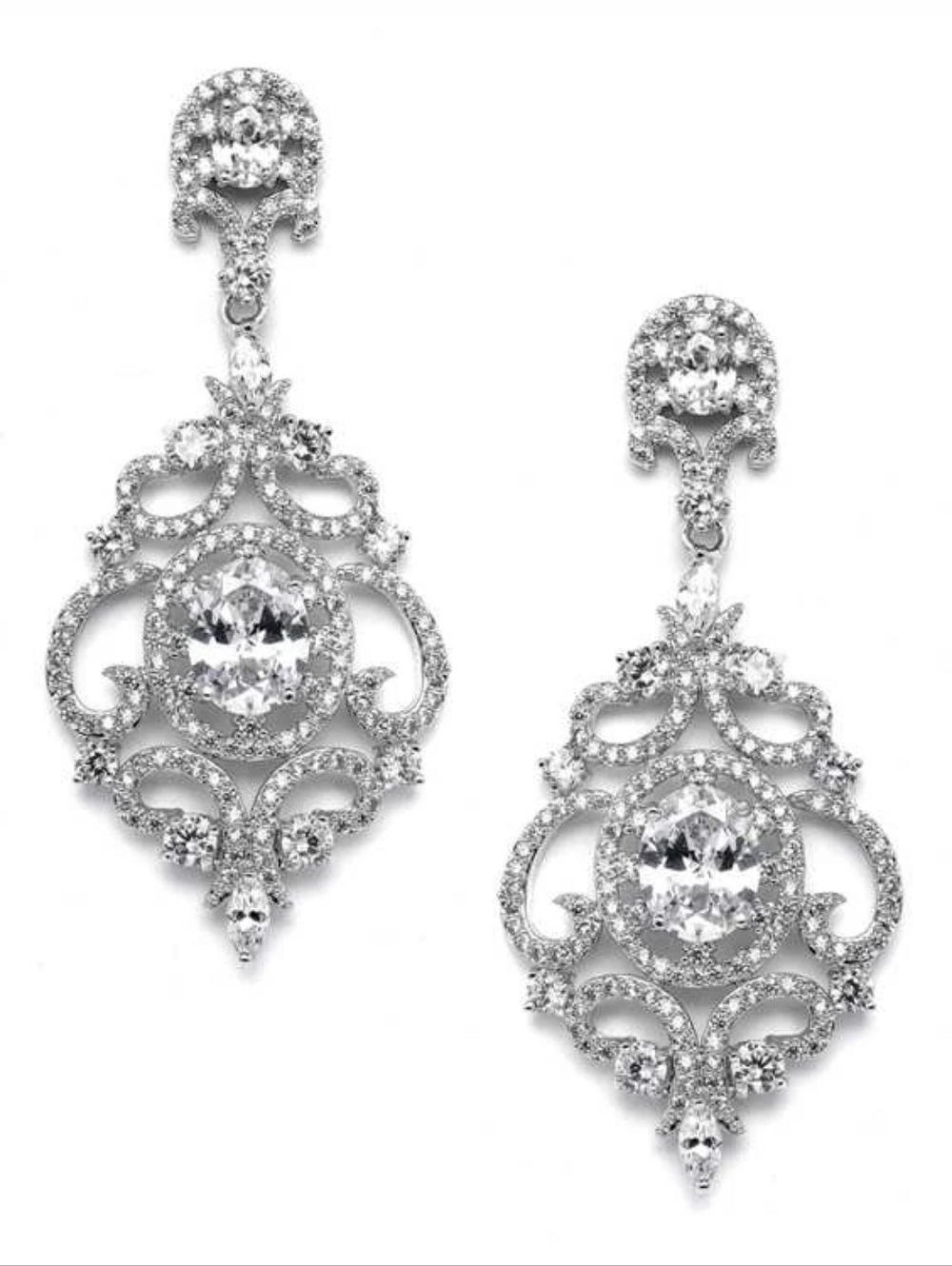 Silver Plated Victorian Scrolls CZ Wedding Earrings